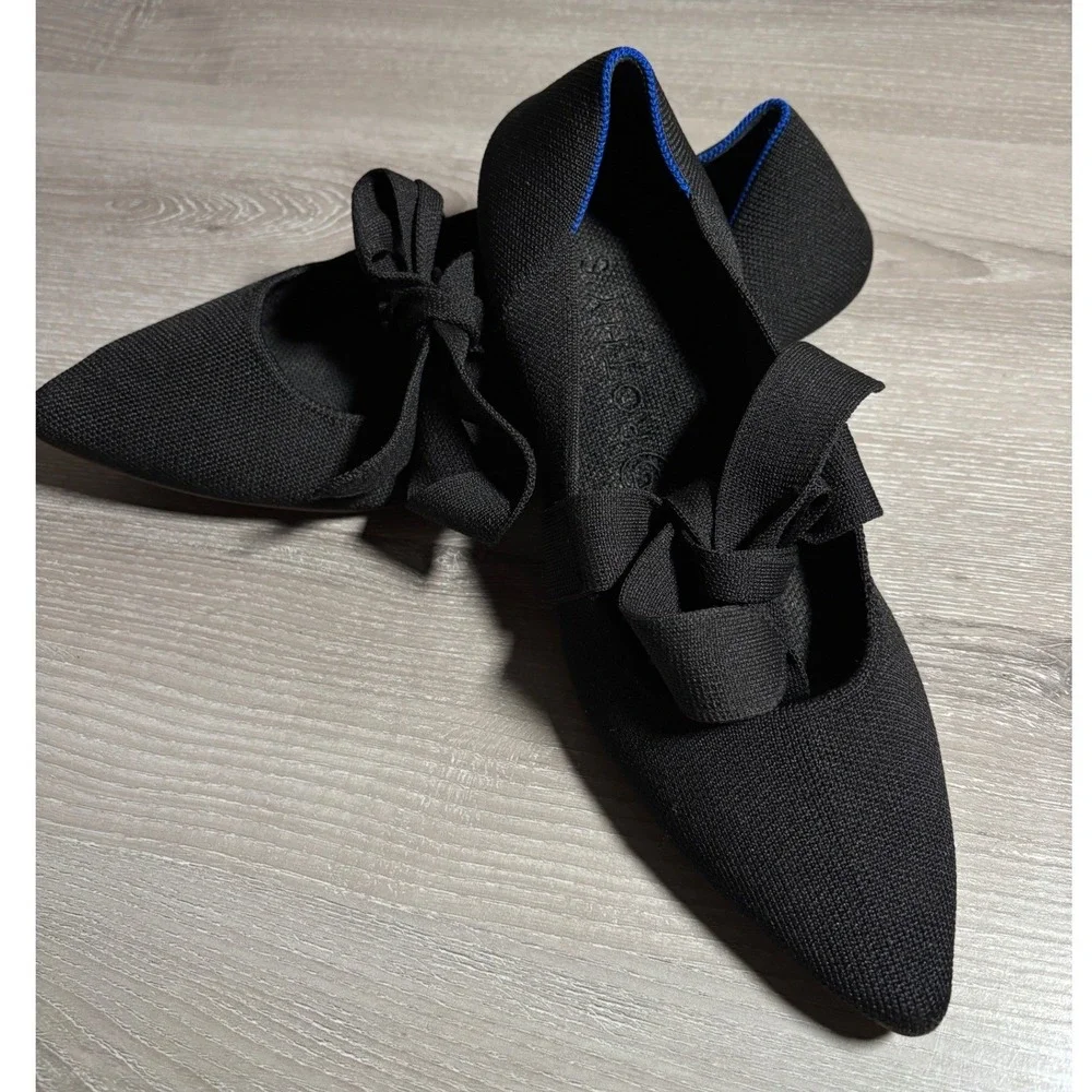 Rothy's Womens 10 Career Casual Shoes Pointed Mary Jane Tie Bow Flats Black